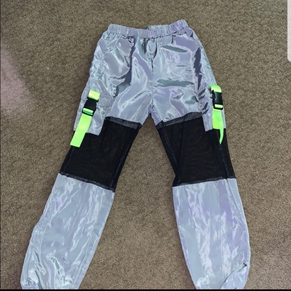 Iheartraves Size SM reflective mesh joggers